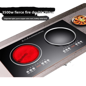 Cocina de Inducción Cóncava de Alta Potencia 3500W, Estufa Eléctrica de Cerámica Doméstica de Doble Quemador para Saltear a Altas Temperaturas, Acero Inoxidable - Product Image 1