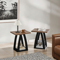 Ensemble de 2 tables console ajustables en manguier noir-brun pour le salon de maison moderne