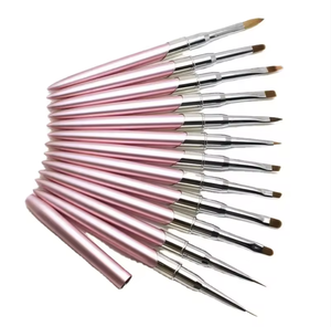 Pinceau à ongles ovale rose métallisé personnalisé avec logo, poils en nylon, manche en métal, outil de dessin de lignes en gel acrylique - Product Image 1