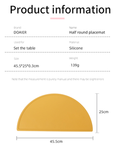 Set de table en silicone semi-circulaire rond, tapis d'alimentation, tapis de table en silicone, vente en gros, réutilisable, sans BPA, anti-déversement, pour bébés et enfants - Product Image 6