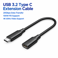 Kabel Ekstensi USB 3.2 Tipe C OEM ODM dengan 20Gbps 100W PD dan Dukungan 4K 60Hz untuk Laptop, Docking Station, dan Monitor