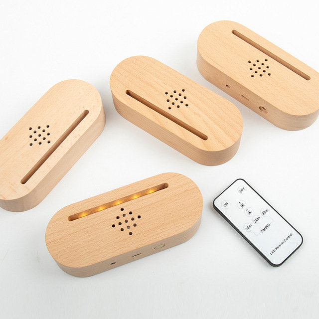 DIY Wooden Wireless Music Box Wireless Speaker with LED Light Base USB Rechargeable Engraved Night Lamp for Bedroom Decor