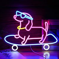 Néon LED USB solaire étanche, couleur personnalisée bleue, motif chien anime, décoration murale personnalisée, chiot néon pour entreprise automobile