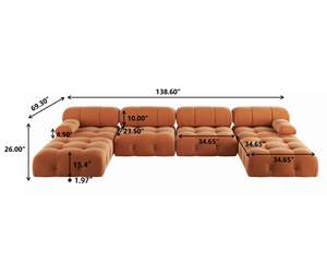 VOXHOME Sala de Estar Mario Bellini Moderno Nórdico en Forma de L 2 3 4 5 6 7 8 Asientos Naranja Terciopelo Modular Sofá Seccional Juego de Sofá - Product Image 6