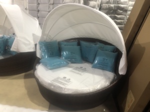 Giải trí ngoài trời bãi biển trắng wicker ngày giường đồ nội thất tổng hợp mây tròn Patio bên hồ bơi đi văng với tán - Product Image 4