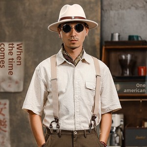<span class=keywords><strong>Camicia</strong></span> da lavoro <span class=keywords><strong>Seersucker</strong></span> a righe retrò britannica da uomo a maniche corte traspirante in puro cotone Casual allentato per l'estate - Product Image 6