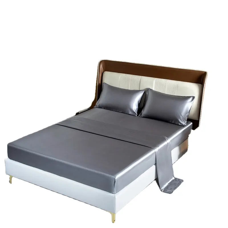 Silky Satin cama equipado folha Double Grey - Geep bolso cama seda folha