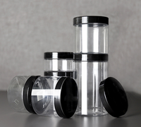 Bocaux transparents en PET avec couvercles en aluminium or/argent et couvercles noirs/bruns pour le stockage de chocolats, bonbons et gâteaux - Tailles personnalisées et logo disponibles