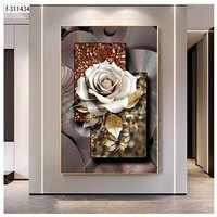 Moderne luxe abstrait or blanc Rose mur Art salon 3D fleur photo décor à la maison suspendu cristal porcelaine peinture