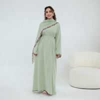 Nouvelle Robe Abaya Islamique 2 Pièces en Dentelle Florale et Mousseline Respirante à Manches Longues 2026 – Ensemble Premium Nida avec Hijab