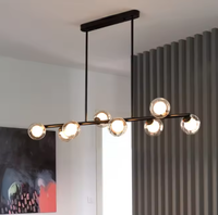 Luminaires d'îlot de lustre en or moderne, globes en verre de lait à 8 lumières, éclairage suspendu linéaire pour îlot de cuisine