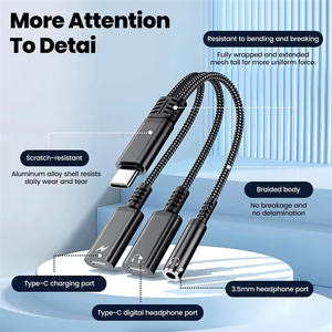 PD 60W Type C à Double Type C 3.5mm <span class=keywords><strong>Casque</strong></span> et Chargeur Adaptateur 3 en 1 USB C vers AUX Audio Jack Dongle Câble pour <span class=keywords><strong>Samsung</strong></span> Phone16 - Product Image 5