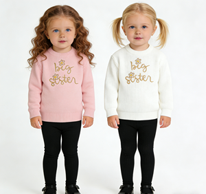 <span class=keywords><strong>Pull</strong></span> en tricot brodé pour petites filles Big Sisters, design personnalisé, blanc et rose, <span class=keywords><strong>pull</strong></span> pour enfants - Product Image 1