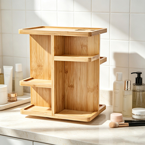 Organizador de Maquillaje Giratorio de Bambú de 3 Niveles, Resistente, para Baño, Cosméticos <span class=keywords><strong>y</strong></span> Cuidado de la Piel, Venta al Por Mayor - Product Image 5