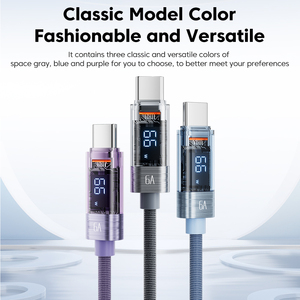 Top bán hàng xu hướng trong suốt bện USB C Cổng Cáp 66W 6A cáp dẫn hiển thị kỹ thuật số sạc nhanh cáp - Product Image 6