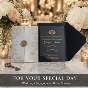 <span class=keywords><strong>Cartes</strong></span> d'invitation de mariage en acrylique, monogramme en feuille d'or transparente, enveloppe en vélin translucide, enveloppe noire, noms personnalisés - Product Image 2