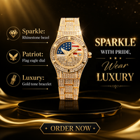 Montre RICECGO Iced Out Moissanite, diamantée, luxe, quartz, date, style hip-hop, or, entièrement sertie de diamants.