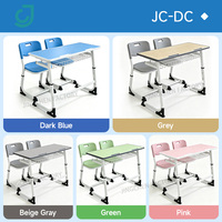 Bureau scolaire double réglable en hauteur avec panier de rangement métallique pour écoles primaires et secondaires - Vente chaude