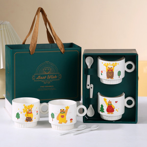 Taza de Dibujos Animados, Regalo Navideño, Juego de <span class=keywords><strong>Tazas</strong></span> para Parejas, Modernas y Sencillas, Ecológicas, de Porcelana, con Caja de Regalo - Product Image 3
