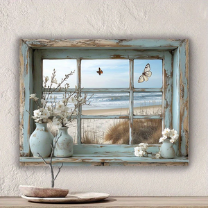 Arte Murale Moderna Astratta Costiera con Cornice in Legno, Dipinto su <span class=keywords><strong>Tela</strong></span> 2D Piatto del Mare, Adatto <span class=keywords><strong>per</strong></span> Ufficio, <span class=keywords><strong>Cucina</strong></span>, Soggiorno, Camera da Letto - Product Image 4