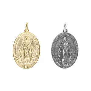 Kitô giáo 925 Sterling Bạc Vòng cổ mạ vàng Trinh Nữ Mary đồng xu Vòng cổ mặt dây chuyền trang sức