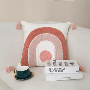 Hemo Decorative Throw Pillow Pink <b>Rectangle</b> Minimalist Design Washable <b>Cushion</b> <b>Cover</b> With Tassels For Living Room Sofa Bedside - Product Image 2