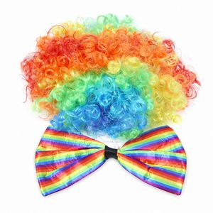 Halloween Parties Carnivals Pretend Play <b>Men</b> Women Adults Decorations <b>Wig</b> Bow Tie Multicoloured Clown Costume Set - Product Image 3