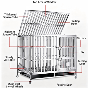 Cage pour chien de grande taille en acier inoxydable épaissi de qualité supérieure, pliable, imperméable, pour <span class=keywords><strong>berger</strong></span> allemand et <span class=keywords><strong>malinois</strong></span> - Product Image 6