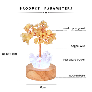 Wholesale Natural Citrine Healing Crystal Tree USB <b>LED</b> Light Point Base Copper Wire Money Tree for Feng Shui - Product Image 2