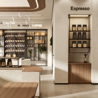 Aménagement intérieur complet de boulangerie-pâtisserie, personnalisation de la pièce, vitrine en verre, comptoir de bar, décoration de café, salon de thé
