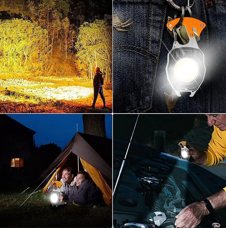 Draagbare Mini Cob Led Zaklamp Sleutelhanger Lichtgewicht Verlichting Usb Oplaadhaak En Lus Camping Outdoor Zaklamp