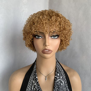 Perruque Courte <span class=keywords><strong>Afro</strong></span> Frisée Kinky Brésilienne en <span class=keywords><strong>Cheveux</strong></span> Humains avec Frange, Faite à la Machine, <span class=keywords><strong>Coupe</strong></span> Pixie Courte Marron pour Femmes Noires – Vente en Gros - Product Image 1