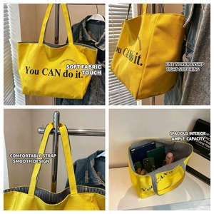 Sac à main en toile pour <span class=keywords><strong>femme</strong></span>, grand sac fourre-tout à double face avec impression de lettres, poignées courtes, écologique, réutilisable pour la plage et les voyages - Product Image 5
