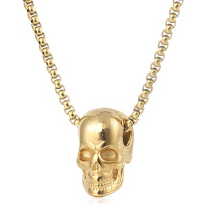 yunnique <b>Titanium</b> Steel Skull Pendant Gold Color Geometric Design For Men Fashion Necklace 60cm <b>Chain</b> - Product Image 1