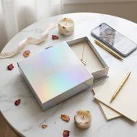 Boîte à collier portable haut de gamme avec poignée, finition holographique scintillante, finition 3D premium |   Bijoux écologiques à fermeture magnétique