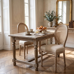 Modern <strong>Dining</strong> Room <strong>Chairs</strong> Set of 2, Beige Fabric <strong>Rattan</strong> Back Antique Wooden French Louis <strong>Chair</strong> for Hotel Wedding Event - Product Image 1