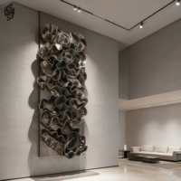 Sculpture d'art personnalisée en acier inoxydable à courbes ondulées, sculpture de feuille de Ginkgo, décoration murale