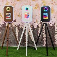 Set Perlengkapan Photobooth Portabel Warna Hitam/Putih/Serat Kayu untuk Pernikahan, Cocok untuk iPad 10.2~13 inci, Tinggi Dapat Disesuaikan, iPad DSLR Photo Booth