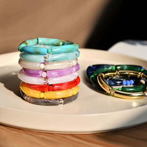 แฟชั่นเครื่องประดับY2Kอะคริลิคที่มีสีสัน<span class=keywords><strong>Sfumato</strong></span>หินอ่อนรูปแบบข้อศอกเรซิ่นสร้อยข้อมือกําไลข้อมือผู้หญิง - Product Image 5