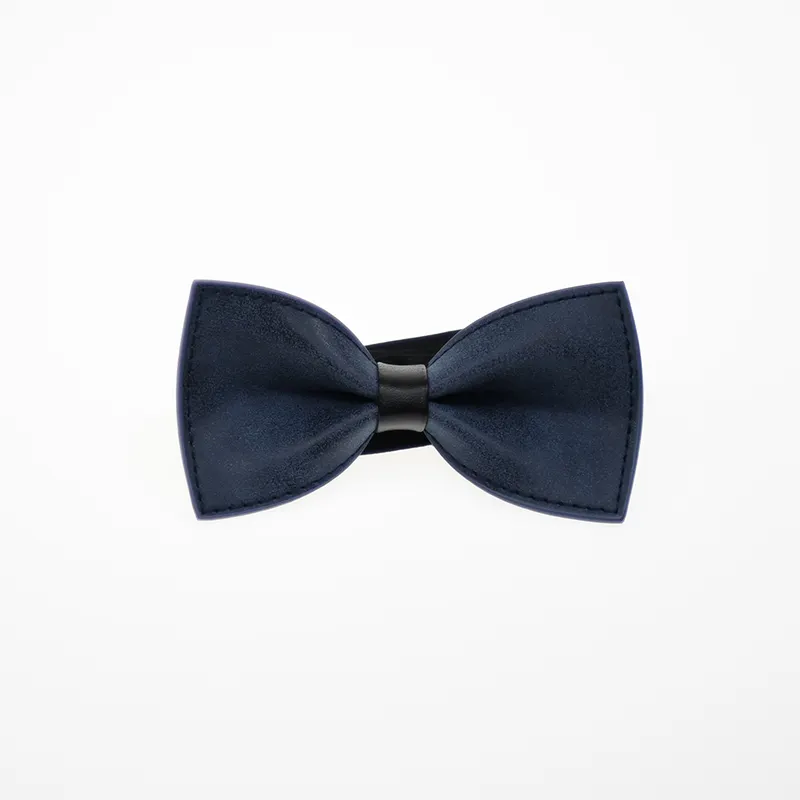 Unisex Pre-tied Solid Navy Faux Leather luxury unique looking adjustable durable Mens Bow Ties