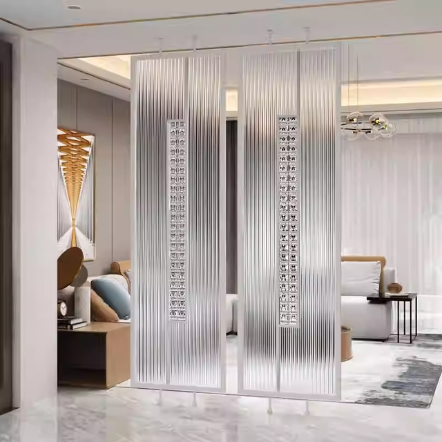 Homedeco Art Deco Flexible Golden Stainless Steel Frame Structure Screen Foldable Sliding Panel Metal Glass Partition Room Glass