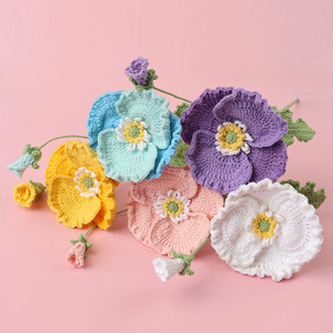 Ramo de amapolas terminado, flores tejidas a mano, flores de lana de ganchillo, flores artificiales, tejido a crochet, venta al por mayor - Product Image 1