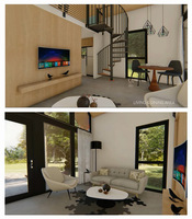 Kits de chalets de camping, maison préfabriquée à ossature bois, maison triangulaire préfabriquée avec cuisine et salle de bain