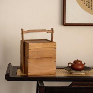 Práctica caja portátil para pasteles de luna, bandeja para té, caja de almacenamiento de alimentos de bambú de doble capa para pasteles y aperitivos de té, para el Festival del Medio Otoño - Product Image 5
