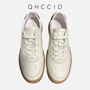 QHCCID Zapatillas de deporte de cuero genuino para hombre, suela de goma blanca, tacón bajo, zapatos informales transpirables para caminar - Product Image 1