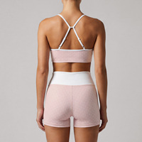 Ensemble de yoga 2 pièces pour femmes, imprimé à pois, soutien-gorge de sport à bretelles spaghetti réglables et short taille haute, tenues d'entraînement
