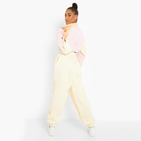 Fournisseur de vêtements, logo personnalisé, patchwork, couleurs pastel, sweat-shirt à demi-zip, ensembles de survêtements pour femmes