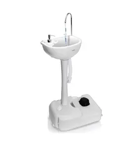 Lavabo portátil para acampar con soporte para toalla y dispensador de jabón, capacidad de 19L, soporte para lavabo para lavar a mano con ruedas rodantes