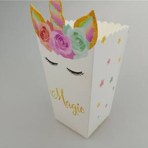 Boîte à popcorn jetable mignonne et colorée, écologique, en forme de <span class=keywords><strong>licorne</strong></span>, pour les fêtes d'anniversaire des enfants, emballage alimentaire - Product Image 4