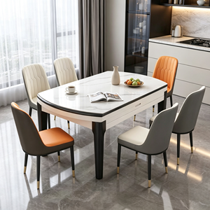 Ensemble de table à manger rectangulaire moderne en marbre avec pieds en métal, capacité de 6 personnes, extensible, durable, mobilier de salle à manger minimaliste - Product Image 6